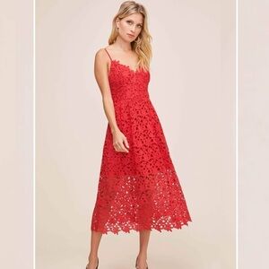 Red Lace Midi A Line Dress in Red Crinsom ASTR Size Medium